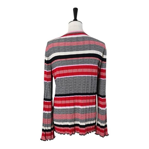 Ann Taylor Sweater Crew Neck Flare Sleeve Black Pink Red Stripe Women Size XL - Picture 4 of 12